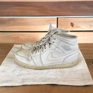 WORN🔥 Nike Air Jordan 1 Mid Triple White Men's 11.5 Basketball Shoes 554724-100
